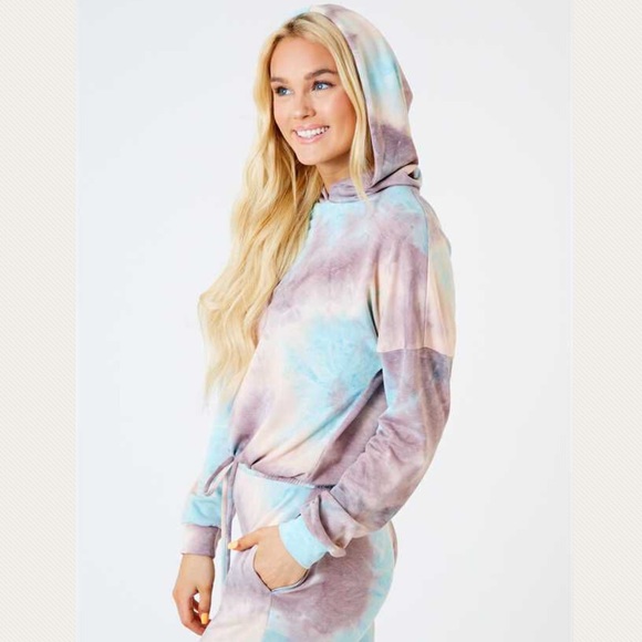 Hayley Tie Dye Hooded Lounge Cropped Top NEW - Picture 3 of 5